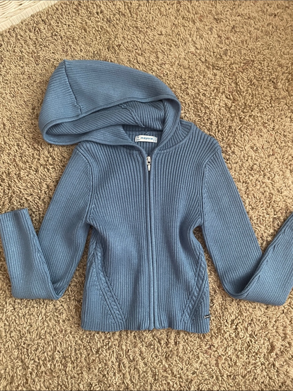 Mayoral Dusty Blue Ribbed Zip Hoodie Cardigan